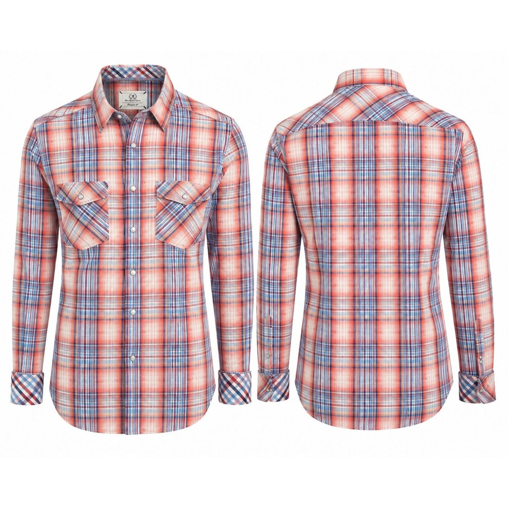 Bugatchi Shaped Fit Pearl Snap Plaid Western Shirt – Men's XL